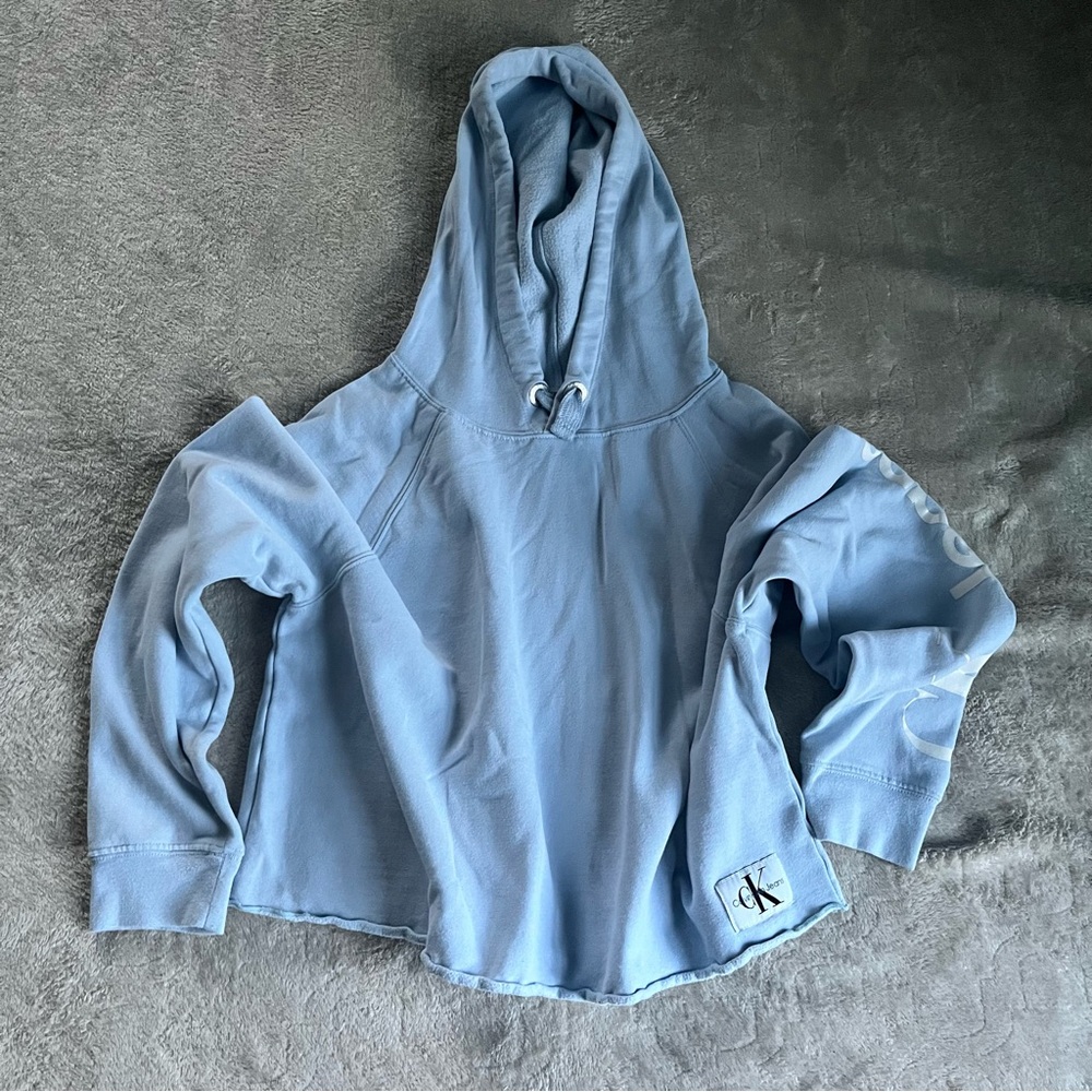 Calvin Klein Jeans Light Blue Crop Pullover Hoodie Size Medium